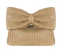 DCNIYT Luxus Bogen Stroh Tasche for Frauen Häkeln Strand Tote Handtasche Bast Gewebte Geldbörse Rattan Weibliche Party Hochzeit Tasche sommer Clutch Bag(Color:Gold)