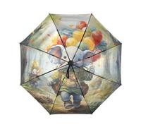 DDDIYEU Aquarell Ballon Wald Elefant Automatikfunktion Winddichter Reise Regenschirm Kompakter Schirm Mit UPF 50+ Sonnenschutz Ideal für Jugendliche
