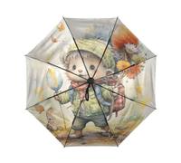 DDDIYEU Aquarell Niedlicher Junge Wald Automatikfunktion Winddichter Reise Regenschirm Kompakter Schirm Mit UPF 50+ Sonnenschutz Ideal für Jugendliche