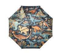 DDDIYEU Baumbaum Der Blauen Dinosaurier Der Karikatur Automatikfunktion Winddichter Reise Regenschirm Kompakter Schirm Mit UPF 50+ Sonnenschutz Ideal für Jugendliche