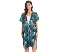 DDDIYEU Blaue Schlangen Muster Kunst Damen Strandkleid,Lockerer Sommer Überwurf für Badeanzug Bademode
