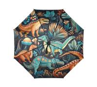 DDDIYEU Bunte Dinosaurier Der Karikatur Automatikfunktion Winddichter Reise Regenschirm Kompakter Schirm Mit UPF 50+ Sonnenschutz Ideal für Jugendliche
