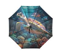 DDDIYEU Bunte SchildkröTen Meer Kunst Automatikfunktion Winddichter Reise Regenschirm Kompakter Schirm Mit UPF 50+ Sonnenschutz Ideal für Jugendliche