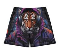 DDDIYEU Coole Musik Tiger Mädchen Badeshorts,Boardshorts mit Schnell trocknendem Material Badehose für Kinder