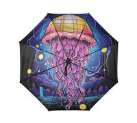 DDDIYEU Coole Quallen Der Karikatur Automatikfunktion Winddichter Reise Regenschirm Kompakter Schirm Mit UPF 50+ Sonnenschutz Ideal für Jugendliche