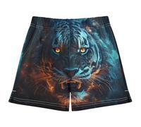 DDDIYEU Cooler Blauer Wilder Tiger Mädchen Badeshorts,Boardshorts mit Schnell trocknendem Material Badehose für Kinder
