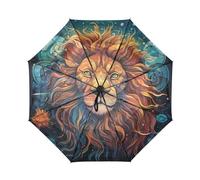 DDDIYEU Cooler LöWe Der Kinder Karikatur Automatikfunktion Winddichter Reise Regenschirm Kompakter Schirm Mit UPF 50+ Sonnenschutz Ideal für Jugendliche