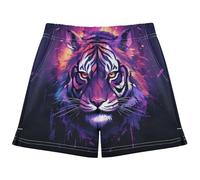 DDDIYEU Cooles Lila Tiger Aquarell Kunstwerk Mädchen Badeshorts,Boardshorts mit Schnell trocknendem Material Badehose für Kinder
