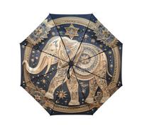 DDDIYEU Goldener Elefant Der Abstrakten Kunst Automatikfunktion Winddichter Reise Regenschirm Kompakter Schirm Mit UPF 50+ Sonnenschutz Ideal für Jugendliche