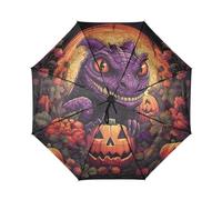 DDDIYEU Halloween KüR unkler Wald Automatikfunktion Winddichter Reise Regenschirm Kompakter Schirm Mit UPF 50+ Sonnenschutz Ideal für Jugendliche