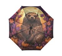 DDDIYEU Halloween Tier Gelbe Wald Kunst Automatikfunktion Winddichter Reise Regenschirm Kompakter Schirm Mit UPF 50+ Sonnenschutz Ideal für Jugendliche