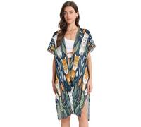 DDDIYEU Lustige Karikatur Tiger Damen Strandkleid,Lockerer Sommer Überwurf für Badeanzug Bademode