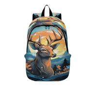 DDDIYEU MajestäTische Hirsch Mondlicht Natur Wandern Kinderrucksack Büchertasche Leichter Laptop Rucksäcke für Reisen