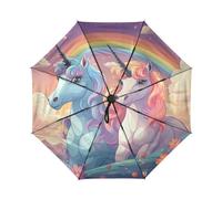 DDDIYEU Niedliche EinhöRner Der Karikatur Automatikfunktion Winddichter Reise Regenschirm Kompakter Schirm Mit UPF 50+ Sonnenschutz Ideal für Jugendliche