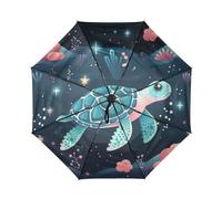 DDDIYEU Niedliche SchildkröTe Der Kinder Karikatur Automatikfunktion Winddichter Reise Regenschirm Kompakter Schirm Mit UPF 50+ Sonnenschutz Ideal für Jugendliche