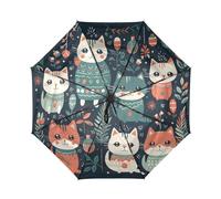 DDDIYEU Niedliche Tiere Weihnachts Wald Kunst Automatikfunktion Winddichter Reise Regenschirm Kompakter Schirm Mit UPF 50+ Sonnenschutz Ideal für Jugendliche