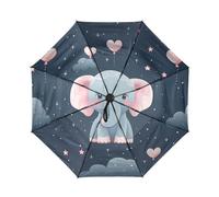 DDDIYEU Niedlicher Elefant Der Kinder Karikatur Automatikfunktion Winddichter Reise Regenschirm Kompakter Schirm Mit UPF 50+ Sonnenschutz Ideal für Jugendliche