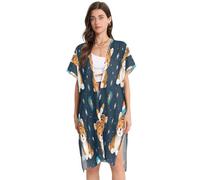 DDDIYEU Niedliches Tiger-Wiederholung Muster Damen Strandkleid,Lockerer Sommer Überwurf für Badeanzug Bademode