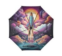 DDDIYEU Rosafarbene Rakete Der Karikatur Kunst Automatikfunktion Winddichter Reise Regenschirm Kompakter Schirm Mit UPF 50+ Sonnenschutz Ideal für Jugendliche