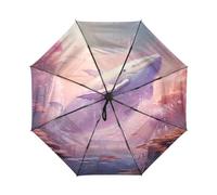 DDDIYEU Wal Meer Rosa Kunstwerk Automatikfunktion Winddichter Reise Regenschirm Kompakter Schirm Mit UPF 50+ Sonnenschutz Ideal für Jugendliche