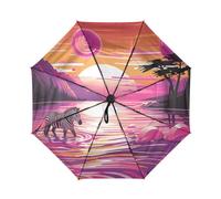 DDDIYEU Zebra Meer Rosa Kunst Automatikfunktion Winddichter Reise Regenschirm Kompakter Schirm Mit UPF 50+ Sonnenschutz Ideal für Jugendliche