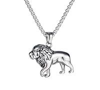 DDSAMMBO Edelstahl Halskette Wolf Löwe Adler Hai Anhänger Kette für Damen Herren Punk Schmuck (Löwe)