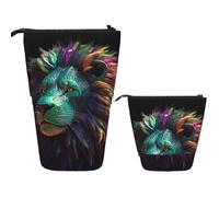 DDTKLSNV Teleskop-Federmäppchen, niedlicher Ständer, Federmäppchen, Pop-Up-Stifthalter, abstrakte 3D-Kunst-Löwe, Kosmetiktaschen, Schreibtisch-Schreibwaren-Etui für Bürobedarf, Schwarz , Einheitsgröße