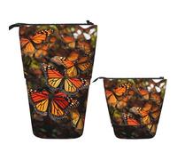 DDTKLSNV Teleskop-Federmäppchen, niedlicher Ständer, Federmäppchen, Pop-Up-Stifthalter, Monarch-Schmetterlinge, Kosmetiktaschen, Schreibtisch-Schreibwaren-Etui für Bürobedarf, Schwarz , Einheitsgröße