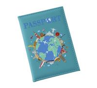Ddujbtp Reisepasshülle aus PU-Leder mit Farbdruck, globaler Reisepasshülle, Kartenhalter, Reisezubehör für Erwachsene und Kinder, seeblau, Taschen-Organizer