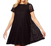 De feuilles Kleider Damen Kurz Festlich Spitzenkleid Kurzarm A-Linie Swing Minikleider Partykleider Elegant Rund Ausschnitt Schwangere Kleider Hochzeit 44EU schwarz