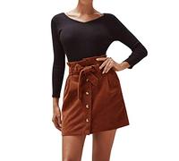 De feuilles Kurzer Gürtel Röcke für Frauen Button Down Slim Fit Retro Mini Cord Rock Kleid, braun, 34-36