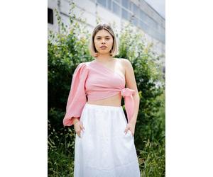 De IONESCU Das „Daia“ Crop Top aus 100 % Leinen, einschultriges, veganes Sommertop Rosa XS