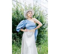 De IONESCU Das „Daia“ Crop Top aus 100 % Leinen, einschultriges, veganes Sommertop Staubiges Blau XXL