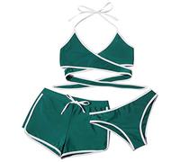 DeaAmyGline 3 Teilig Bikini Damen Set mit Shorts,Sexy Neckholder Bikinioberteil Vorne Kreuz Bandage Einfarbige Badeshorts Kurze Bikinihosen Badeanzug Dreiteiliger Bademode Frauen
