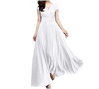 DeaAmyGline Abendkleid Damen Lang Maxikleid V-Ausschnitt Wickelkleid Chiffon Kleider Festlich Elegant Kurzarm Abendkleider Hochzeit Gast Kleid Swing Ballkleid Partykleid Abiballkleider für Fauen