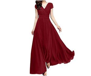 DeaAmyGline Abendkleid Damen Lang Maxikleid V-Ausschnitt Wickelkleid Chiffon Kleider Festlich Elegant Kurzarm Abendkleider Hochzeit Gast Kleid Swing Ballkleid Partykleid Abiballkleider für Fauen