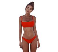 DeaAmyGline Bandeau Bikini Damen Set, Spaghetti-Träger Bikini Damen Sexy Zweiteilig Badeanzug Push Up Dreipunkt Einfarbig String Bademode Strandmode Schwimmanzug Badeanzüge Bikini-Sets Swimsuit