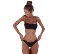 DeaAmyGline Bandeau Bikini Damen Set, Spaghetti-Träger Bikini Damen Sexy Zweiteilig Badeanzug Push Up Dreipunkt Einfarbig String Bademode Strandmode Schwimmanzug Badeanzüge Bikini-Sets Swimsuit