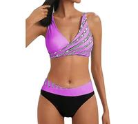 DeaAmyGline Bikini Damen Set Push Up, Zweiteilig Badeanzug High Waist Sexy Glänzend Heiße Bohrer Streifen V-Ausschnitt Bademode Sport Badebekleidung