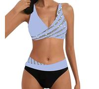 DeaAmyGline Bikini Damen Set Push Up, Zweiteilig Badeanzug High Waist Sexy Glänzend Heiße Bohrer Streifen V-Ausschnitt Bademode Sport Badebekleidung
