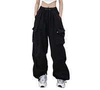 DeaAmyGline Cargohose Damen Baggy - Weite Hose Damen Hip Hop Y2K Jogginghose Damen Streetwear Freizeithose mit Gummizug Oversized Vintage Weites Bein Sweathose Fallschirmhose Cargo Lange Hosen Frauen