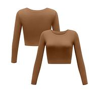 DeaAmyGline Crop Top Damen Langarm,Slim Body Tiefem Rundhals Basic Shirt Sexy Einfarbig Komfort Fit T Shirt Kurz Langarmshirt Oberteile Sportshirt Pullover