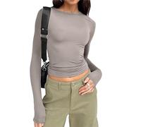 DeaAmyGline Damen Basic Langarmshirt Eng Y2K Crop Tops Langarm Oberteile Elegant Slim Fit Top T Shirt Cropped Pullover Rundhals Tunika Bluse Streetwear Klamotten Frauen Teenager Mädchen