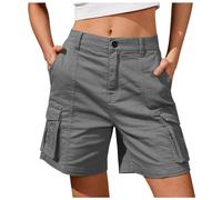 DeaAmyGline Damen Cargo Shorts Knielang - Chino Hose Damen Cargohose mit Multi-Taschen Bermuda Shorts Chinohose Cargoshorts Arbeitsshorts Freizeithose Wandershorts für Frauen in Grey, Größe L