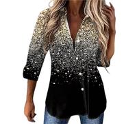 DeaAmyGline Damen Glitzer Bluse Festlich Pailetten Oberteile V Ausschnitt Knopfleiste Shirt Langarm Hemd Blusenshirt Locker Lässig Party Oberteil Hemdbluse Langarmshirt Blusen Tuniken Frauen
