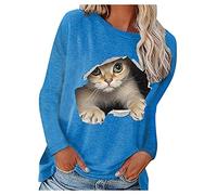 DeaAmyGline Damen Langarmshirt mit 3D Katze Drucken T Shirt Langarm Pullover Lustig Oberteile Lässig Locker Rundhals Sweatshirt Tshirt Tunika Top Tee Langarmshirts Frauen Teenager Mädchen