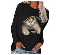 DeaAmyGline Damen Langarmshirt mit 3D Katze Drucken T Shirt Langarm Pullover Lustig Oberteile Lässig Locker Rundhals Sweatshirt Tshirt Tunika Top Tee Langarmshirts Frauen Teenager Mädchen