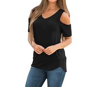 DeaAmyGline Damen Schulterfreies Oberteile T Shirt Kurzarm Bluse Elegant Einfarbige Tunika Lässige Locker Stilvolle Modern T-Shirt Off Shoulder Longshirt Sommer Tops Blusen Tuniken für Frauen