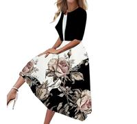 DeaAmyGline Damen Sommerkleid Knielang Kleider Festlich Elegant Abendkleid Midi Brautmutterkleider mit Jacke Blumen Drucken Brautmutter Kleid Hochzeitsgast Abend Fauen Kleider Partykleid