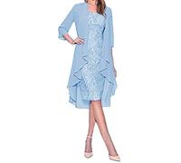 DeaAmyGline Damen Spitzenkleid Elegant Brautmutter Kleid Knielang Abendkleid Brautmutterkleider mit Jacke Vintage Spitzen Stickerei Muster Hochzeitsgast Kleider Cocktailkleid Fauen Partykleid